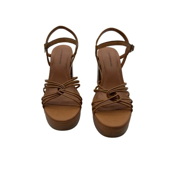 Lucky Brand Size 8.5 Womens Tan Stylist Strappy Platform Sandals Block Heel - Picture 2 of 7